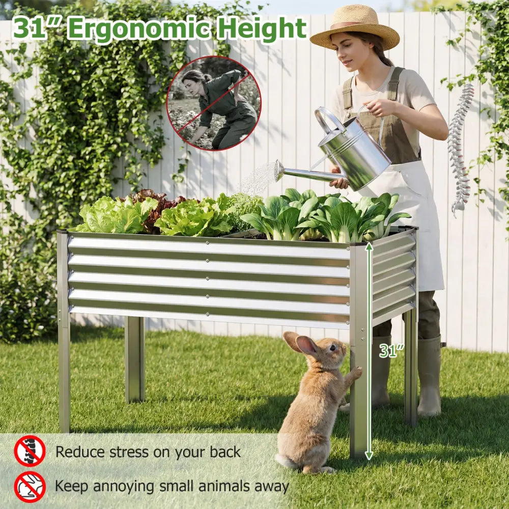 Galvanized Raised Garden Bed with Legs 46’’ x 24’’ x 31’’ Metal Elevated Planter Box-Silver - Silver - Raised Garden