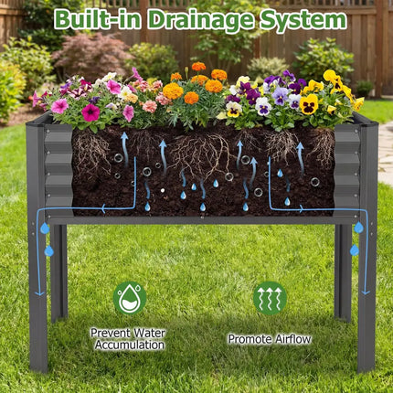 Galvanized Raised Garden Bed with Legs 46’’ x 24’’ x 31’’ Metal Elevated Planter Box-Gray - Gray - Raised Garden Beds