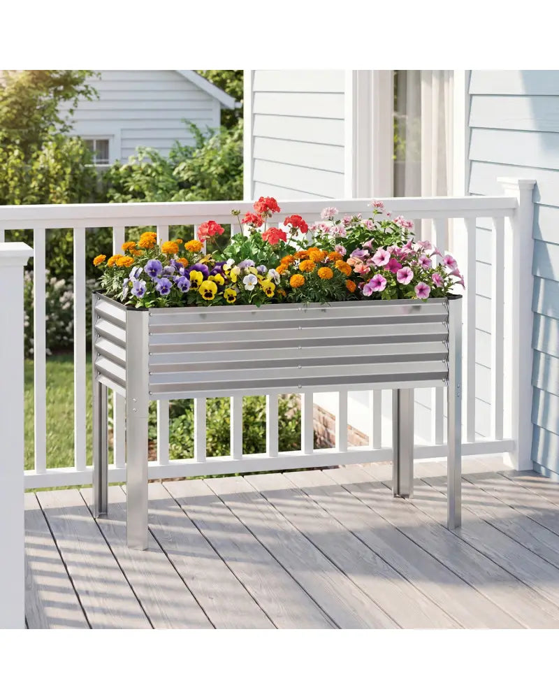 Galvanized Raised Garden Bed with Legs 46’’ x 24’’ x 31’’ Metal Elevated Planter Box-Silver - Silver - Raised Garden
