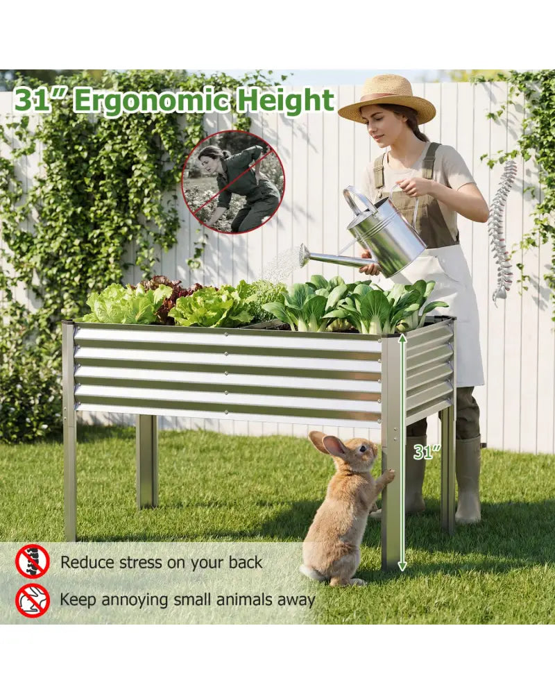 Galvanized Raised Garden Bed with Legs 46’’ x 24’’ x 31’’ Metal Elevated Planter Box-Silver - Silver - Raised Garden
