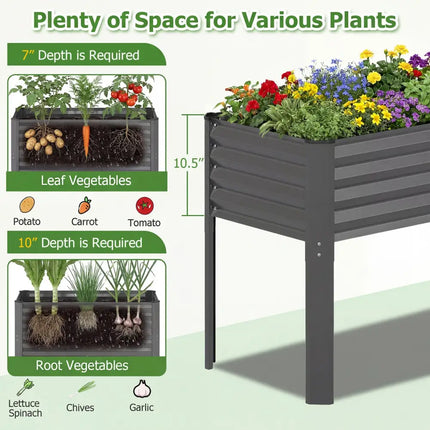 Galvanized Raised Garden Bed with Legs 46’’ x 24’’ x 31’’ Metal Elevated Planter Box-Gray - Gray - Raised Garden Beds