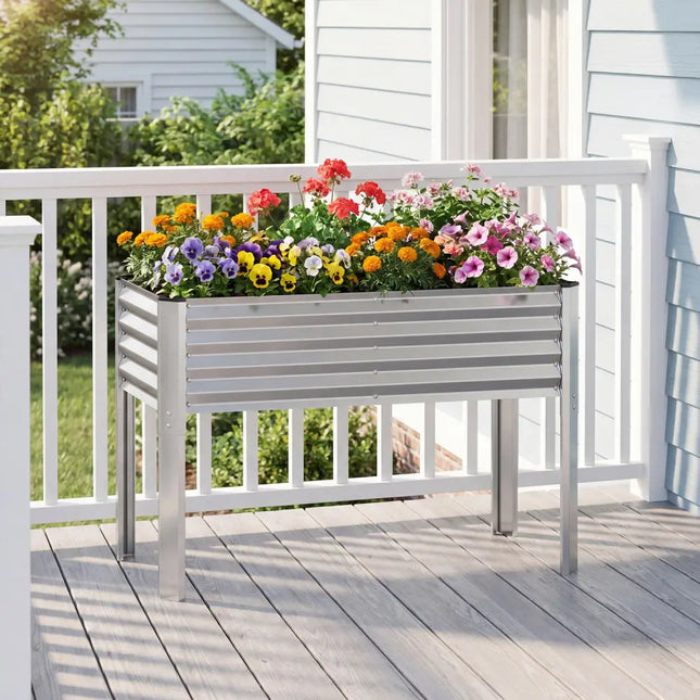 Galvanized Raised Garden Bed with Legs 46’’ x 24’’ x 31’’ Metal Elevated Planter Box-Silver - Silver - Raised Garden