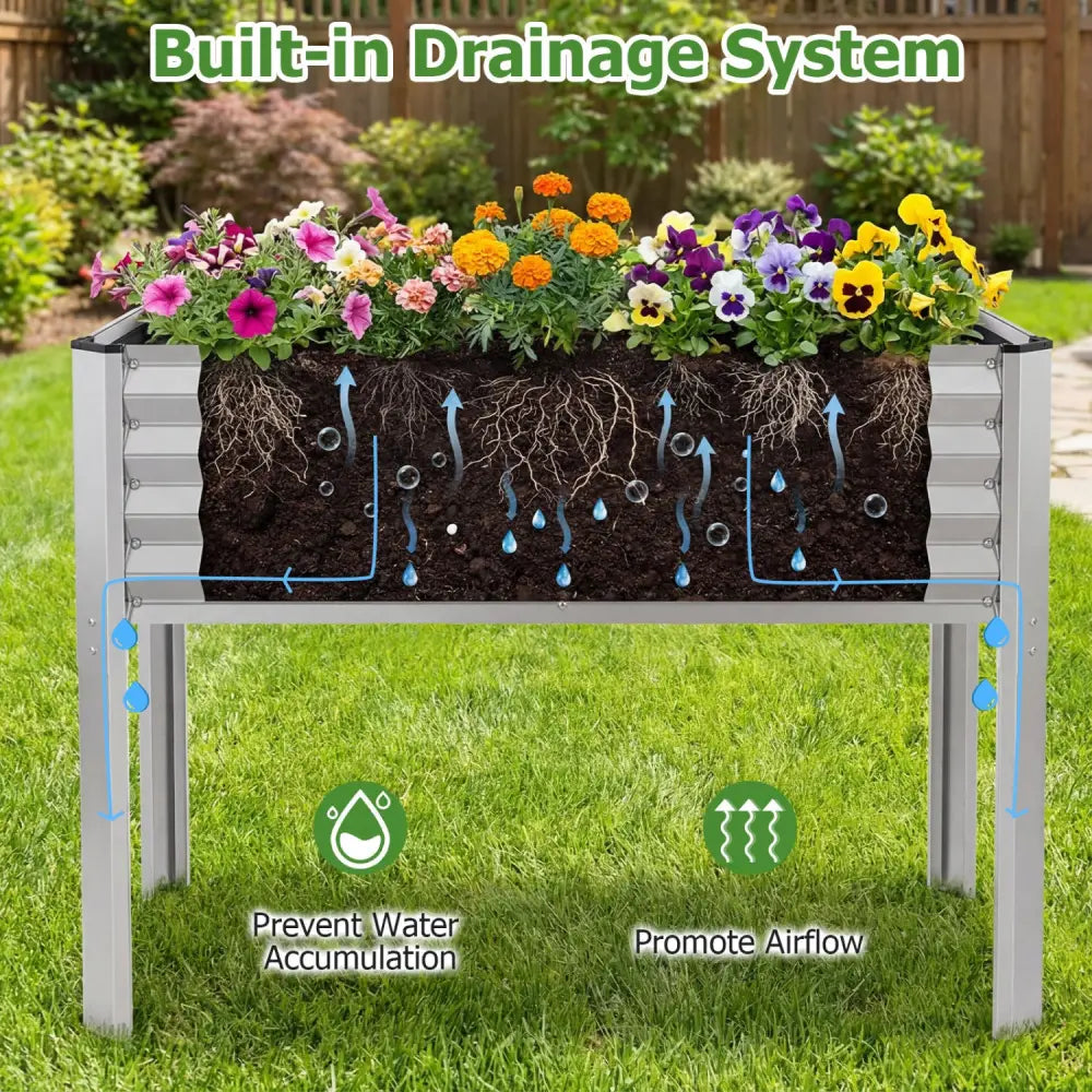 Galvanized Raised Garden Bed with Legs 46’’ x 24’’ x 31’’ Metal Elevated Planter Box-Silver - Silver - Raised Garden