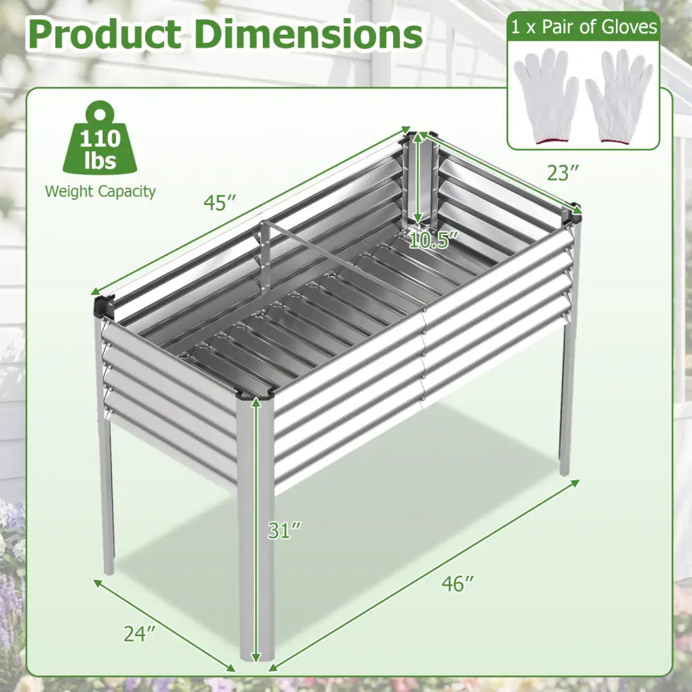Galvanized Raised Garden Bed with Legs 46’’ x 24’’ x 31’’ Metal Elevated Planter Box-Silver - Silver - Raised Garden