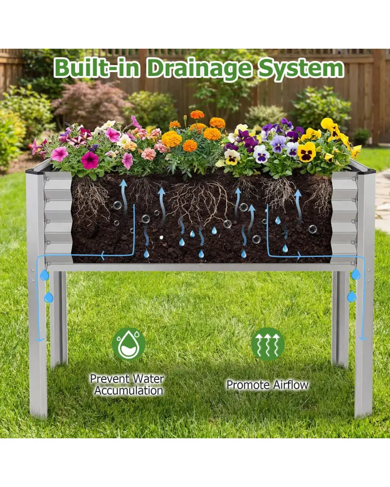 Galvanized Raised Garden Bed with Legs 46’’ x 24’’ x 31’’ Metal Elevated Planter Box-Silver - Silver - Raised Garden
