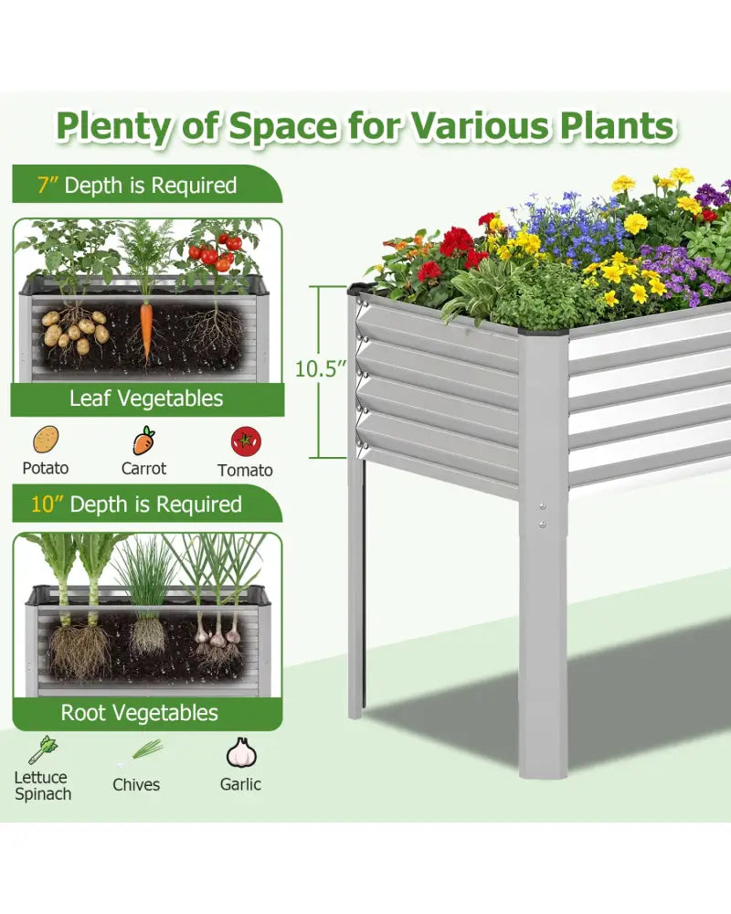 Galvanized Raised Garden Bed with Legs 46’’ x 24’’ x 31’’ Metal Elevated Planter Box-Silver - Silver - Raised Garden