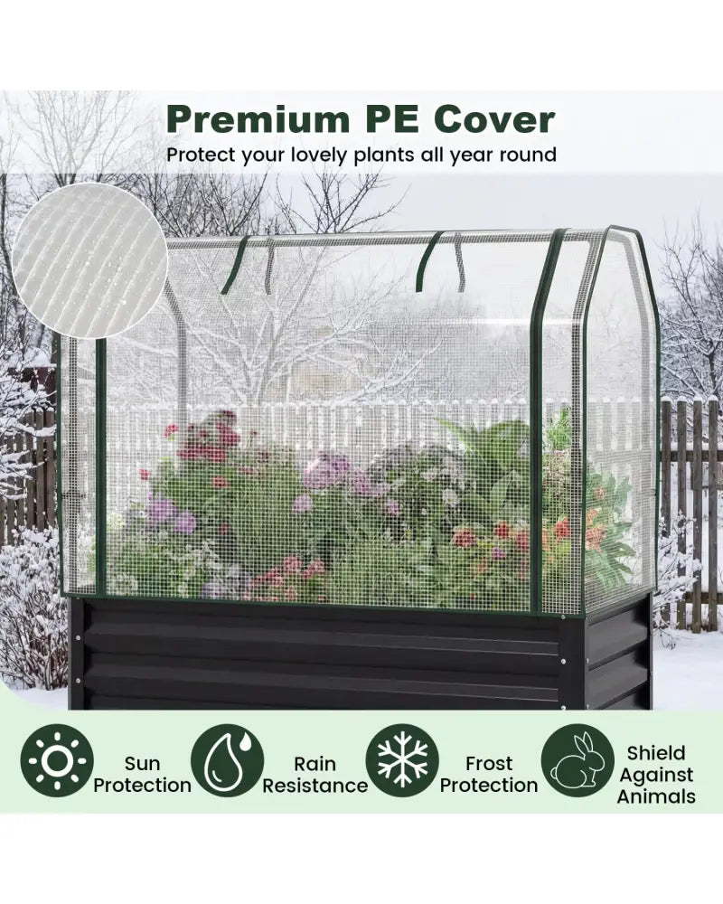 Galvanized Raised Garden Bed with Legs and Greenhouse Cover for Vegetable Flower-Black - Black - Raised Garden Beds