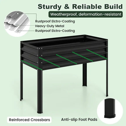 Galvanized Raised Garden Bed with Legs and Greenhouse Cover for Vegetable Flower-Black - Black - Raised Garden Beds