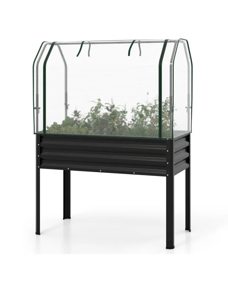 Galvanized Raised Garden Bed with Legs and Greenhouse Cover for Vegetable Flower-Black - Black - Raised Garden Beds