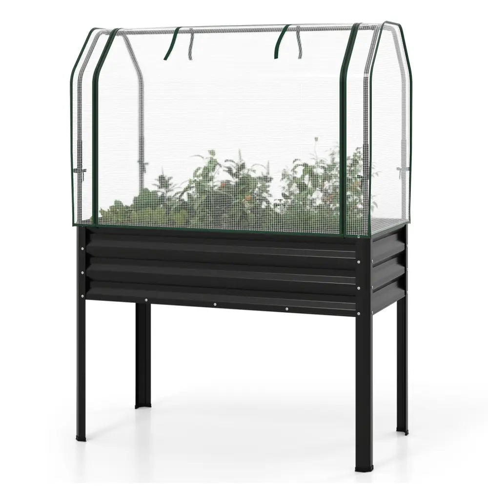 Galvanized Raised Garden Bed with Legs and Greenhouse Cover for Vegetable Flower-Black - Black - Raised Garden Beds