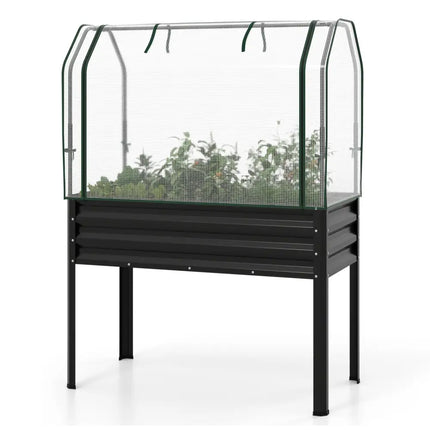 Galvanized Raised Garden Bed with Legs and Greenhouse Cover for Vegetable Flower-Black - Black - Raised Garden Beds