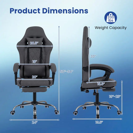 Gaming Chair Height Adjustable Computer Chair with Headrest and Lumbar Support-Gray - Gray - Gaming Chairs