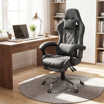 Gaming Chair Height Adjustable Computer Chair with Headrest and Lumbar Support-Gray - Gray - Gaming Chairs