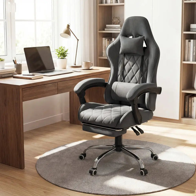 Gaming Chair Height Adjustable Computer Chair with Headrest and Lumbar Support-Gray - Gray - Gaming Chairs