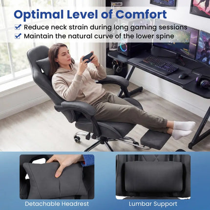 Gaming Chair Height Adjustable Computer Chair with Headrest and Lumbar Support-Gray - Gray - Gaming Chairs