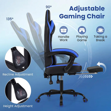 Gaming Chair Height Adjustable Computer Chair with Headrest Ergonomic Office Task Chair-Navy - Navy - Gaming Chairs