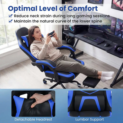 Gaming Chair Height Adjustable Computer Chair with Headrest Ergonomic Office Task Chair-Navy - Navy - Gaming Chairs