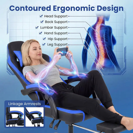 Gaming Chair Height Adjustable Computer Chair with Headrest Ergonomic Office Task Chair-Navy - Navy - Gaming Chairs