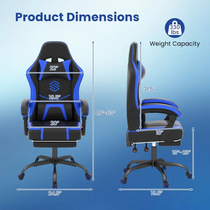 Gaming Chair Height Adjustable Computer Chair with Headrest Ergonomic Office Task Chair-Navy - Navy - Gaming Chairs