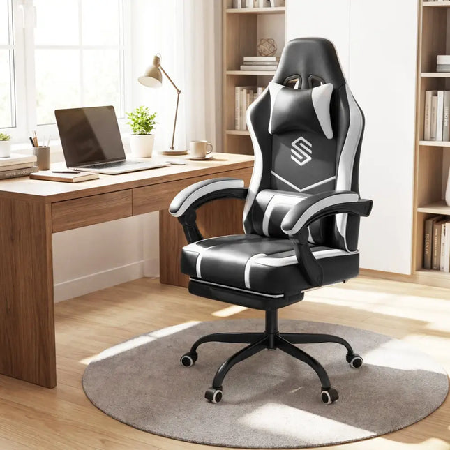 Gaming Chair Height Adjustable Computer Chair with Headrest Ergonomic Office Task Chair-Black - Black - Gaming Chairs