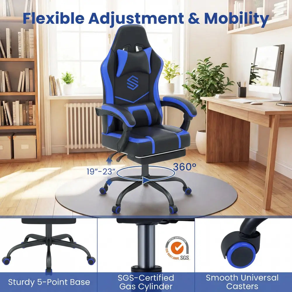 Gaming Chair Height Adjustable Computer Chair with Headrest Ergonomic Office Task Chair-Navy - Navy - Gaming Chairs