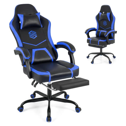 Gaming Chair Height Adjustable Computer Chair with Headrest Ergonomic Office Task Chair-Navy - Navy - Gaming Chairs