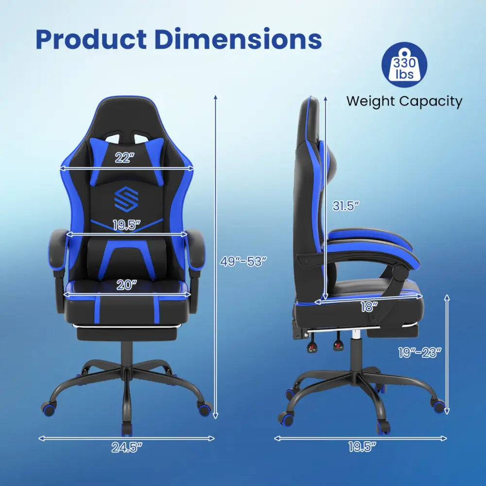 Gaming Chair Height Adjustable Computer Chair with Headrest Ergonomic Office Task Chair-Navy - Navy - Gaming Chairs