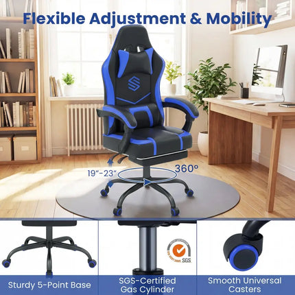 Gaming Chair Height Adjustable Computer Chair with Headrest Ergonomic Office Task Chair-Navy - Navy - Gaming Chairs