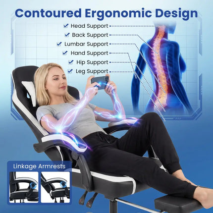 Gaming Chair Height Adjustable Computer Chair with Headrest Ergonomic Office Task Chair-Black - Black - Gaming Chairs