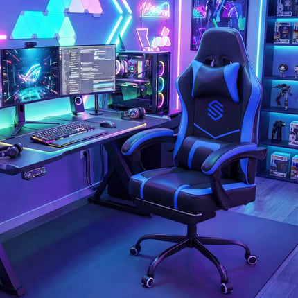 Gaming Chair Height Adjustable Computer Chair with Headrest Ergonomic Office Task Chair-Navy - Navy - Gaming Chairs