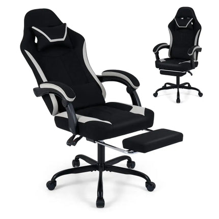 Gaming Chair Height Adjustable Computer Chair with Headrest Footrest & 360° Swivel Seat-Black - Black - Gaming Chairs