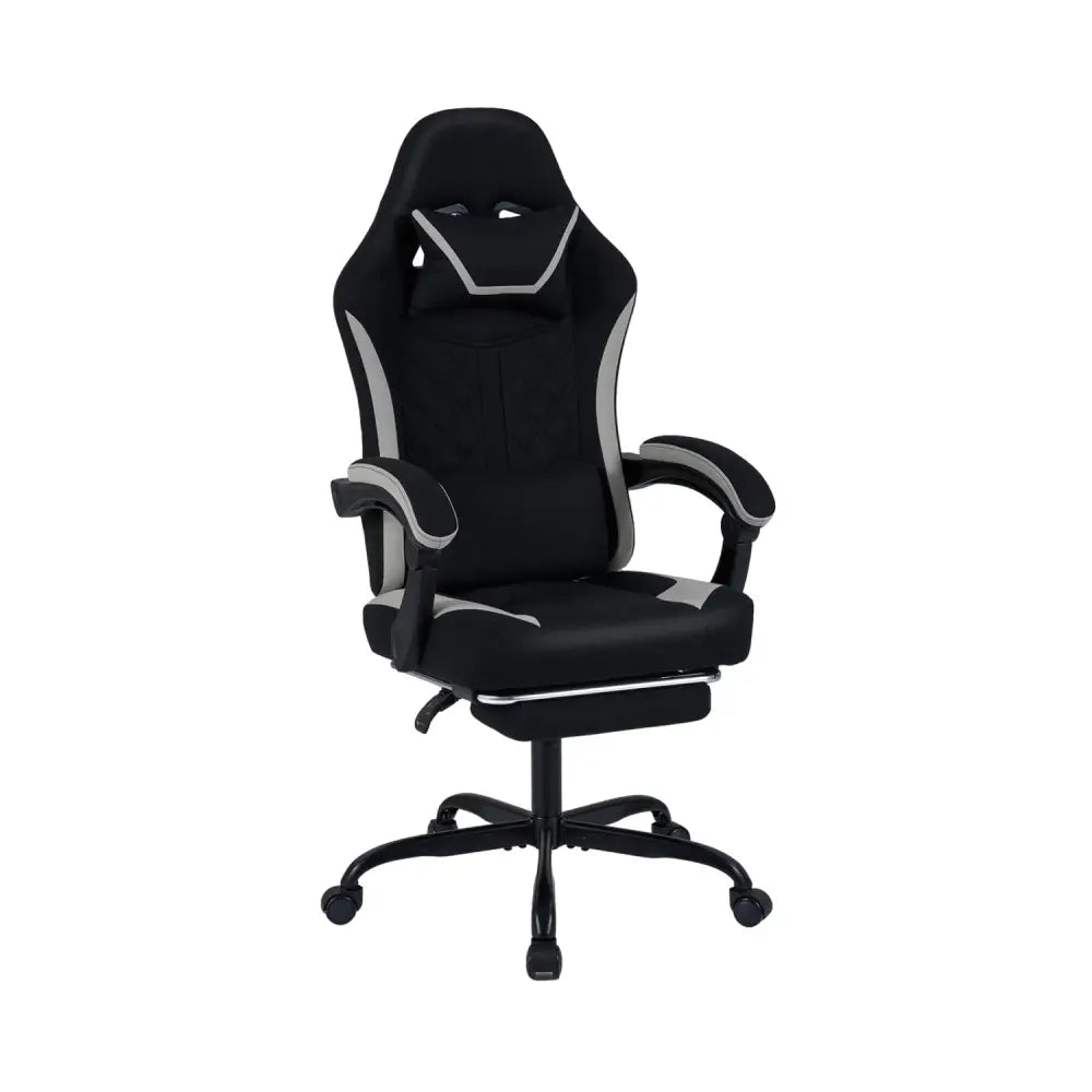 Gaming Chair Height Adjustable Computer Chair with Headrest Footrest & 360° Swivel Seat-Black - Black - Gaming Chairs