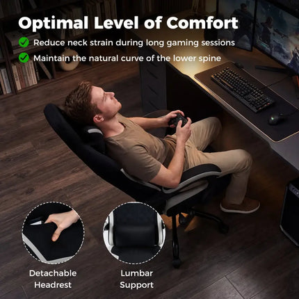 Gaming Chair Height Adjustable Computer Chair with Headrest Footrest & 360° Swivel Seat-Black - Black - Gaming Chairs