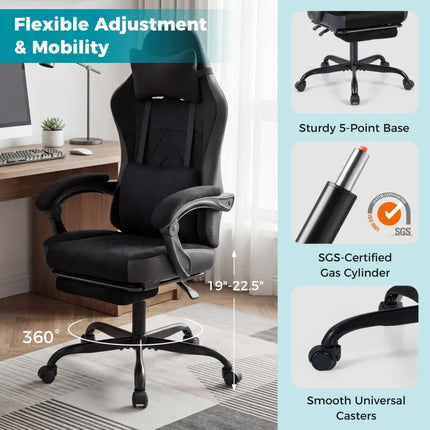 Gaming Chair Height Adjustable Computer Chair with Headrest Lumbar Support Linkage Armrests-Black - Black - Gaming