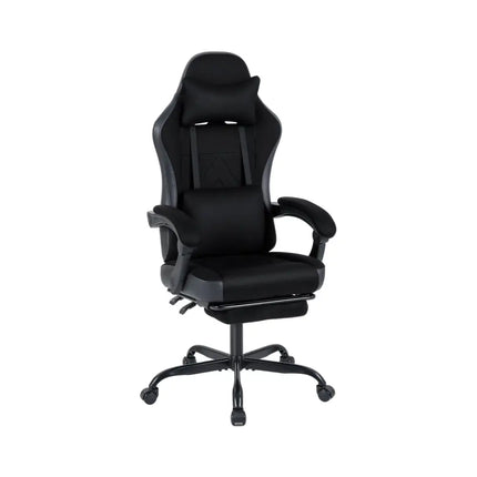 Gaming Chair Height Adjustable Computer Chair with Headrest Lumbar Support Linkage Armrests-Black - Black - Gaming