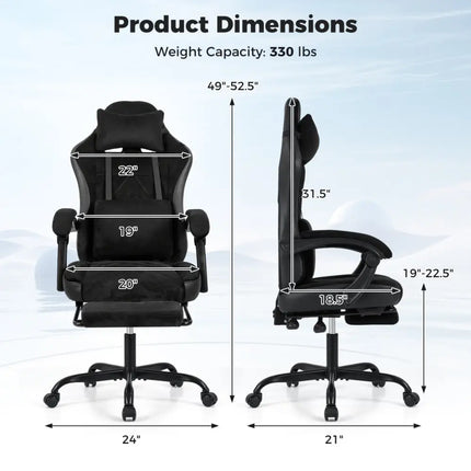 Gaming Chair Height Adjustable Computer Chair with Headrest Lumbar Support Linkage Armrests-Black - Black - Gaming