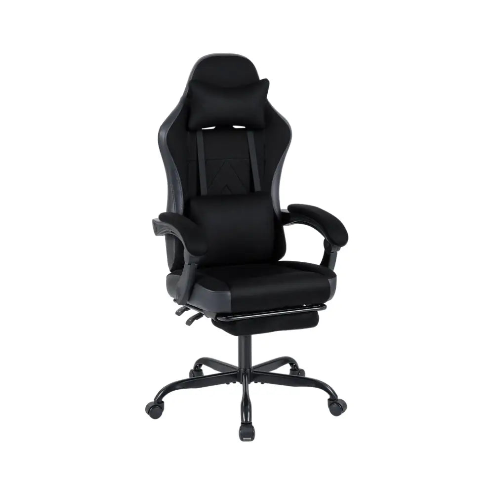 Gaming Chair Height Adjustable Computer Chair with Headrest Lumbar Support Linkage Armrests-Black - Black - Gaming
