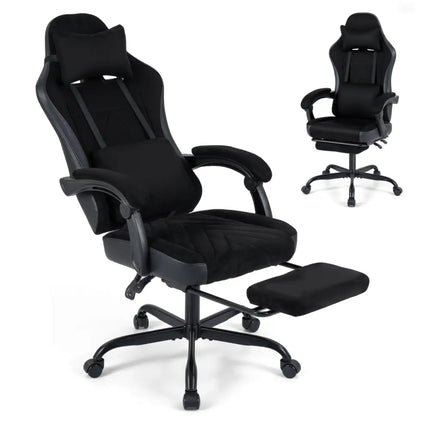 Gaming Chair Height Adjustable Computer Chair with Headrest Lumbar Support Linkage Armrests-Black - Black - Gaming