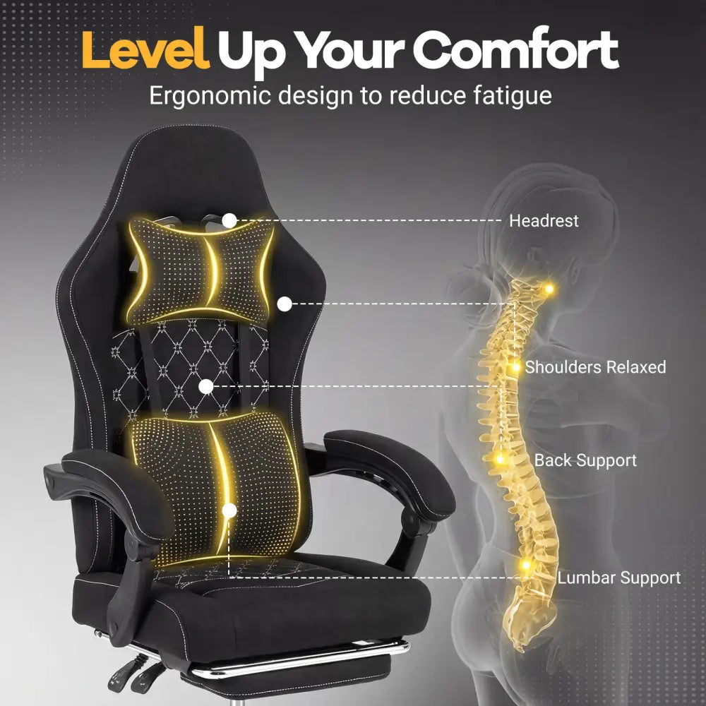 Gaming Chair Height Adjustable Computer Chair with Headrest Video Game Chair-Black - Black - Gaming Chairs