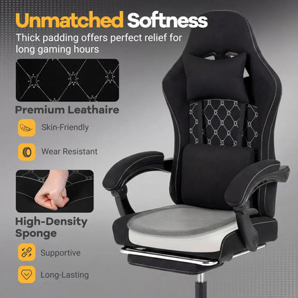 Gaming Chair Height Adjustable Computer Chair with Headrest Video Game Chair-Black - Black - Gaming Chairs