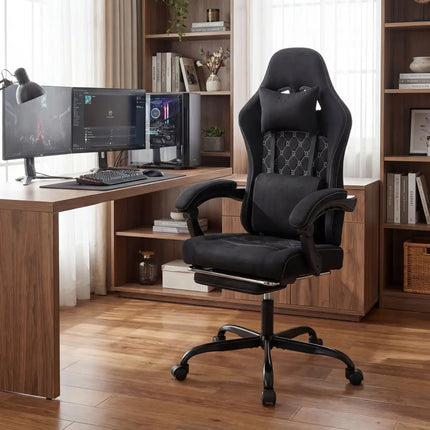 Gaming Chair Height Adjustable Computer Chair with Headrest Video Game Chair-Black - Black - Gaming Chairs