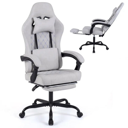Gaming Chair Height Adjustable Computer Chair with Headrest Video Game Chair-Gray - Gray - Gaming Chairs