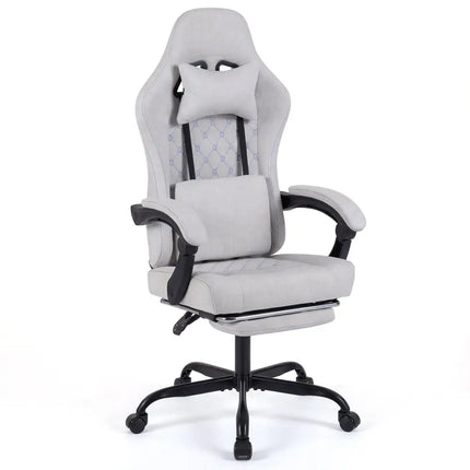 Gaming Chair Height Adjustable Computer Chair with Headrest Video Game Chair-Gray - Gray - Gaming Chairs
