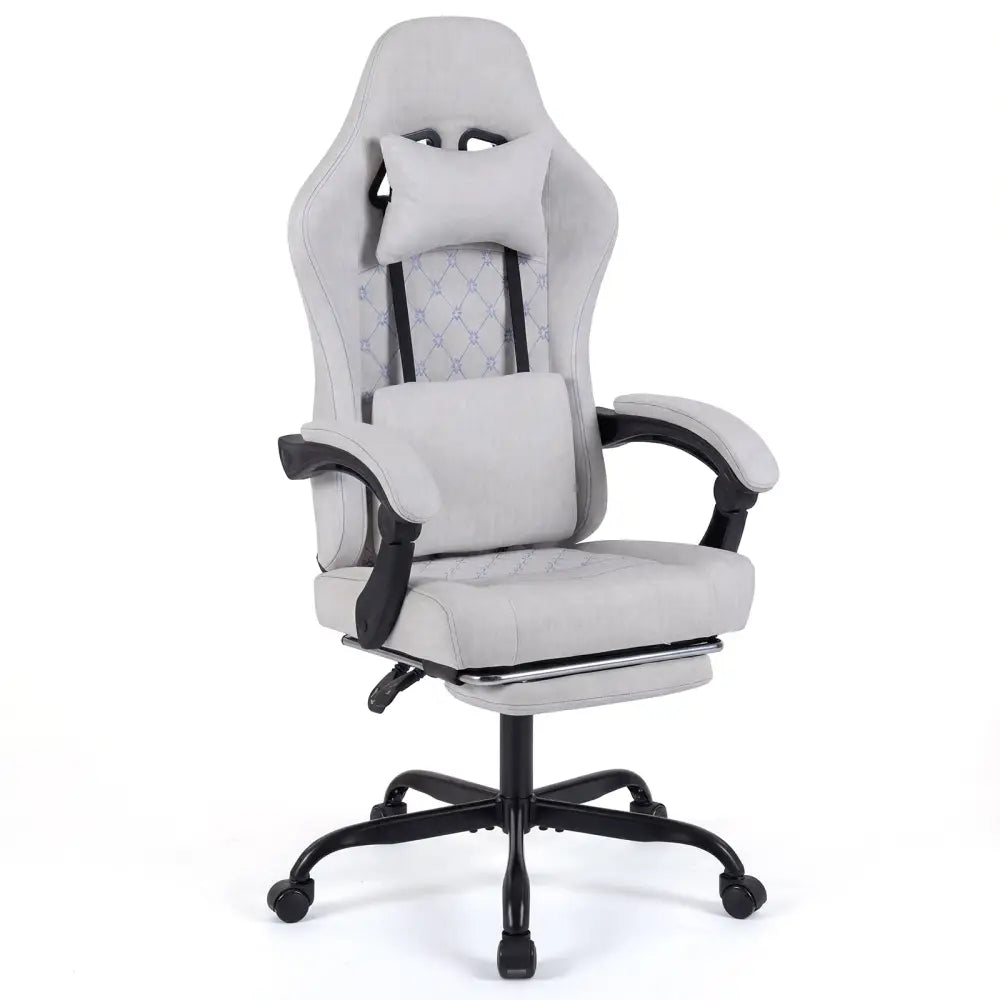 Gaming Chair Height Adjustable Computer Chair with Headrest Video Game Chair-Gray - Gray - Gaming Chairs