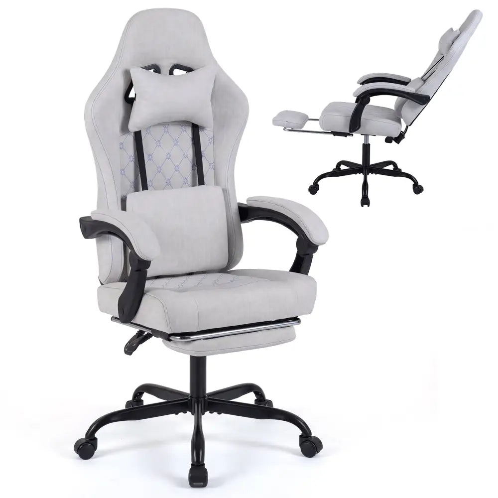 Gaming Chair Height Adjustable Computer Chair with Headrest Video Game Chair-Gray - Gray - Gaming Chairs