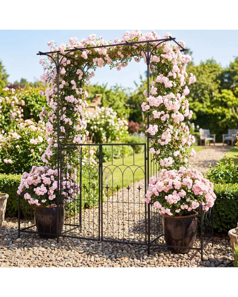 Garden Arbor with Gate and Planter Boxes Heavy Duty Metal Arch with Side Trellis - Outdoor Decor