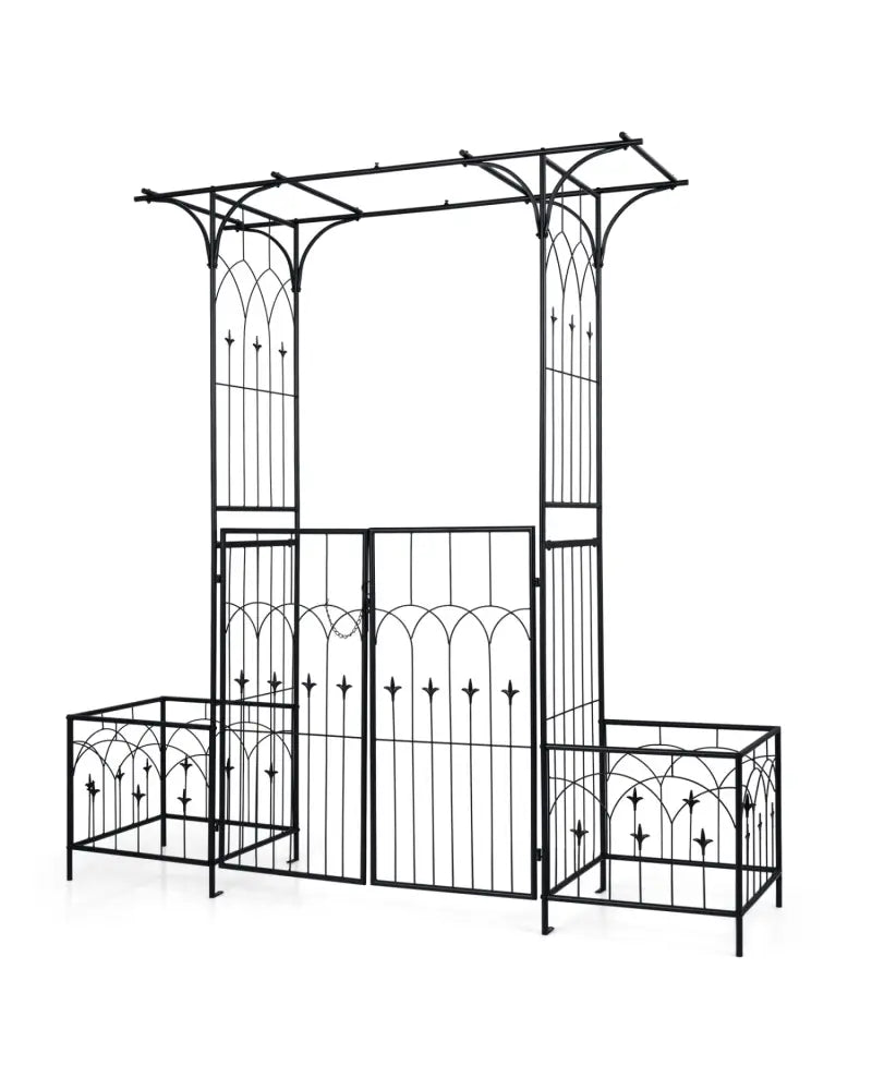 Garden Arbor with Gate and Planter Boxes Heavy Duty Metal Arch with Side Trellis - Outdoor Decor