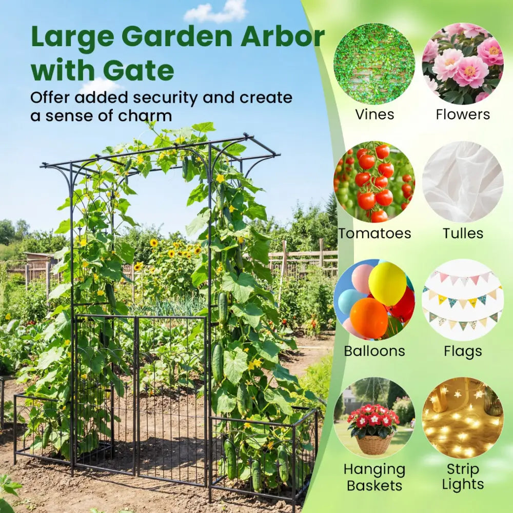 Garden Arbor with Gate and Planter Boxes Heavy Duty Metal Arch with Side Trellis - Garden Arbors