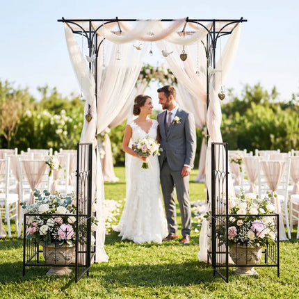 Garden Arbor with Gate and Planter Boxes Heavy Duty Metal Arch with Side Trellis - Outdoor Decor