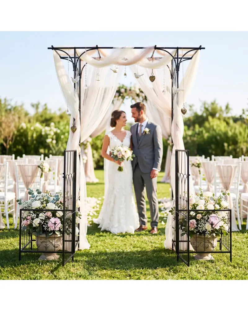 Garden Arbor with Gate and Planter Boxes Heavy Duty Metal Arch with Side Trellis - Outdoor Decor